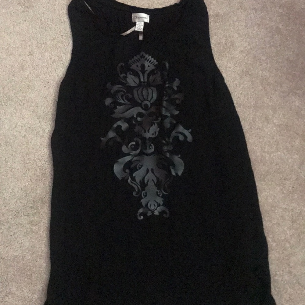 Small black sheer tank with center detail.